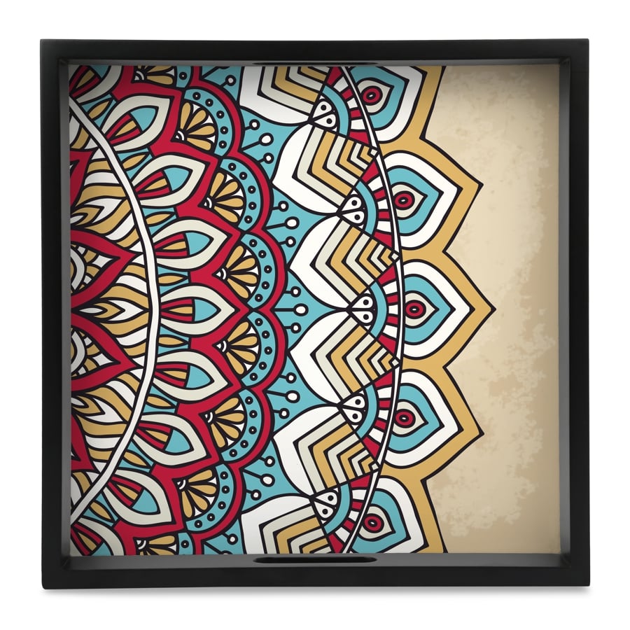 Mandala Vintage 2 Serving Tray with Cutout Handles (Wood) 12" x 12"