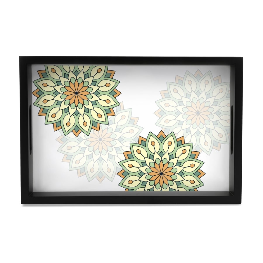 Green Mandala Serving Tray with Cutout Handles (Wood) 8" x 12"