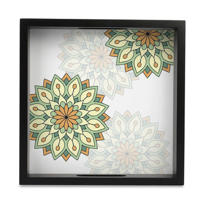 Green Mandala Serving Tray with Cutout Handles (Wood) 9" x 9"