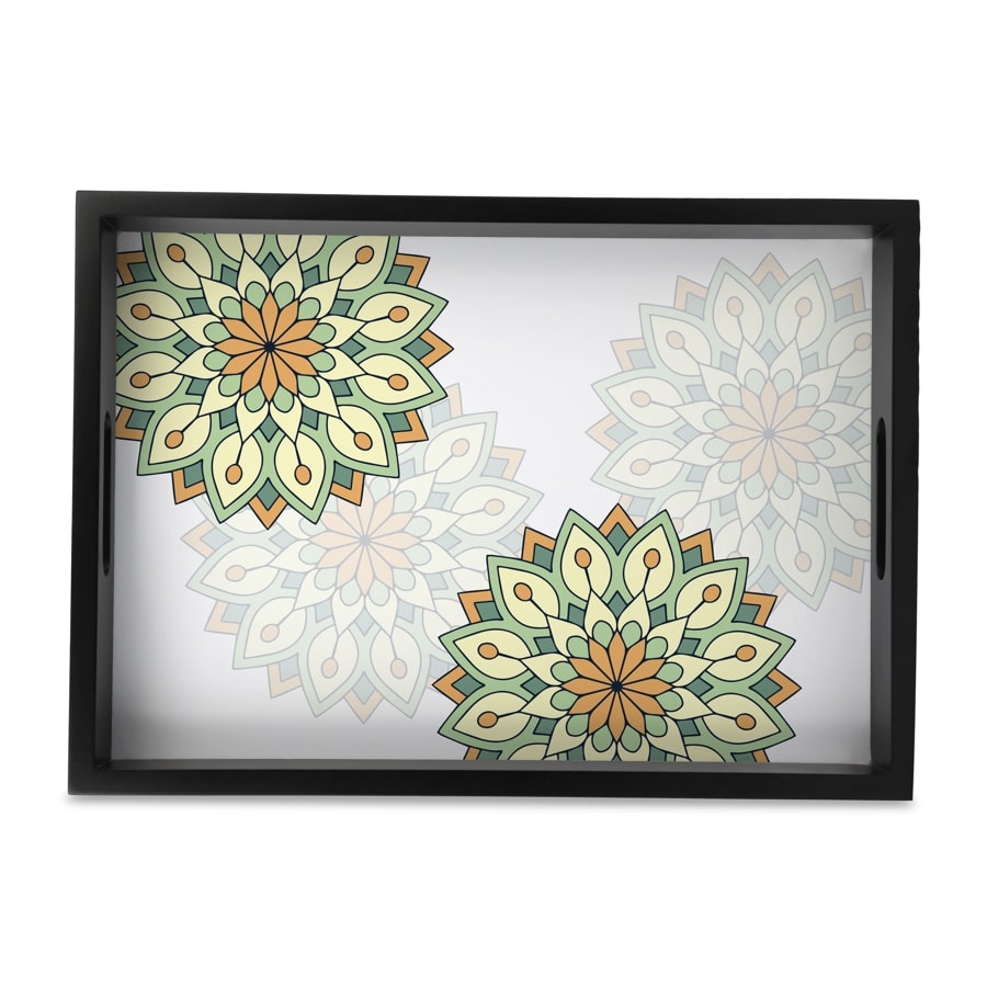 Green Mandala Serving Tray with Cutout Handles (Wood) 10" x 14"