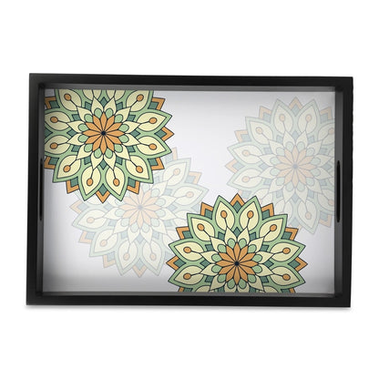 Green Mandala Serving Tray with Cutout Handles (Wood) 10" x 14"