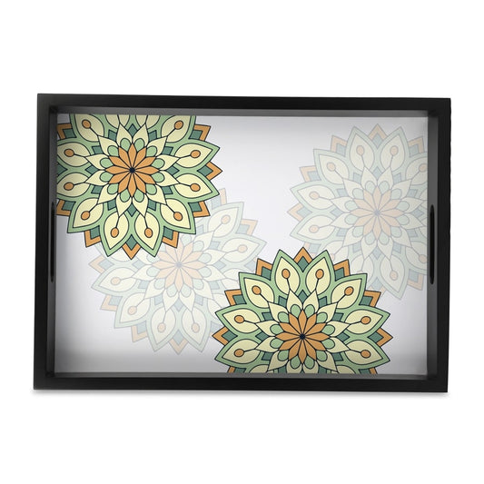 Green Mandala Serving Tray with Cutout Handles (Wood) 10" x 14"