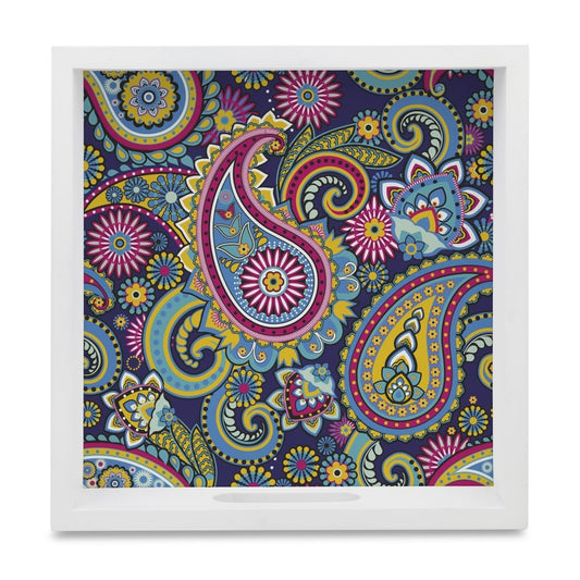 Blue Paisley Serving Tray with Cutout Handles (Wood) 9" x 9"
