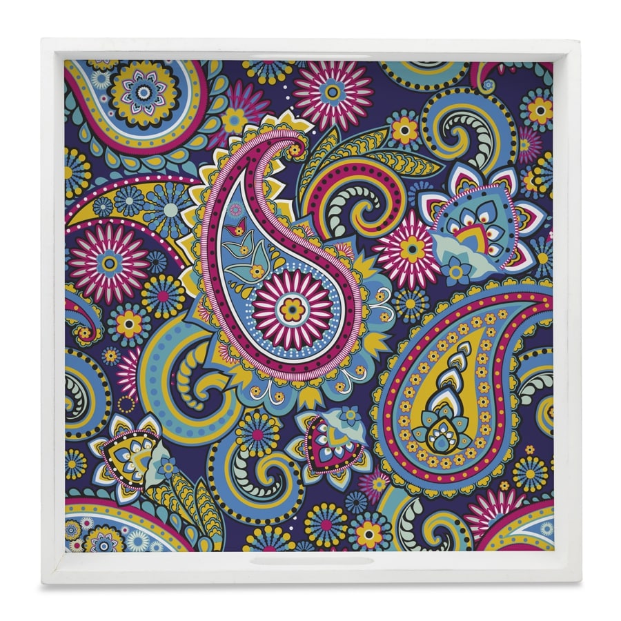 Blue Paisley Serving Tray with Cutout Handles (Wood) 12" x 12"