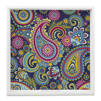 Blue Paisley Serving Tray with Cutout Handles (Wood) 12" x 12"