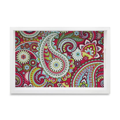 Pink Paisley Serving Tray with Cutout Handles (Wood) 8" x 12"