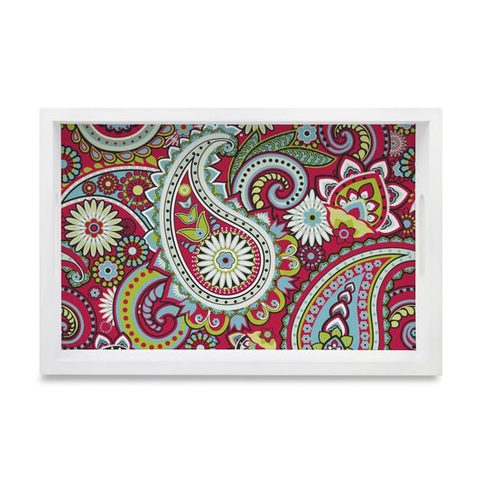 Pink Paisley Serving Tray with Cutout Handles (Wood) 8" x 12"