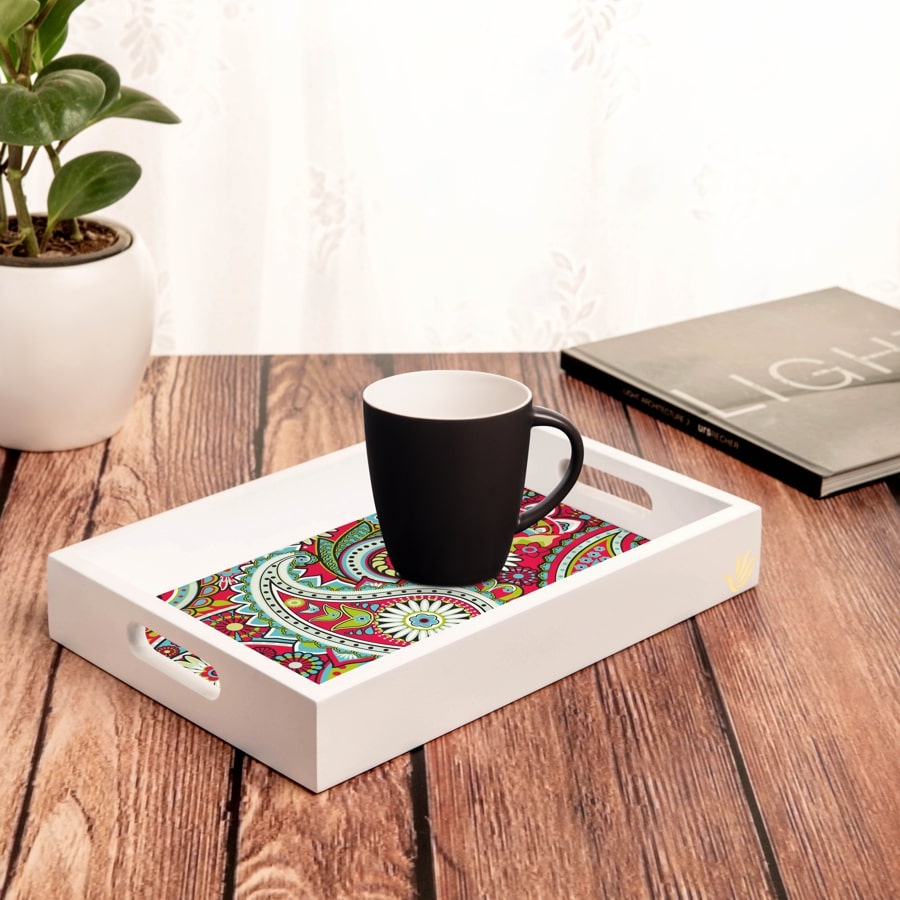 Pink Paisley Serving Tray with Cutout Handles (Wood) 8" x 12"