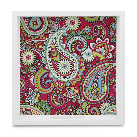 Pink Paisley Serving Tray with Cutout Handles (Wood) 9" x 9"