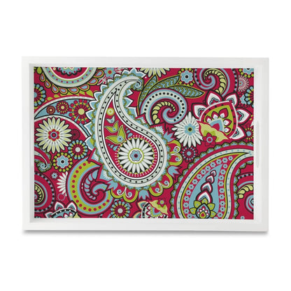 Pink Paisley Serving Tray with Cutout Handles (Wood) 10" x 14"