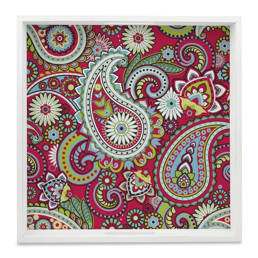 Pink Paisley Serving Tray with Cutout Handles (Wood) 12" x 12"
