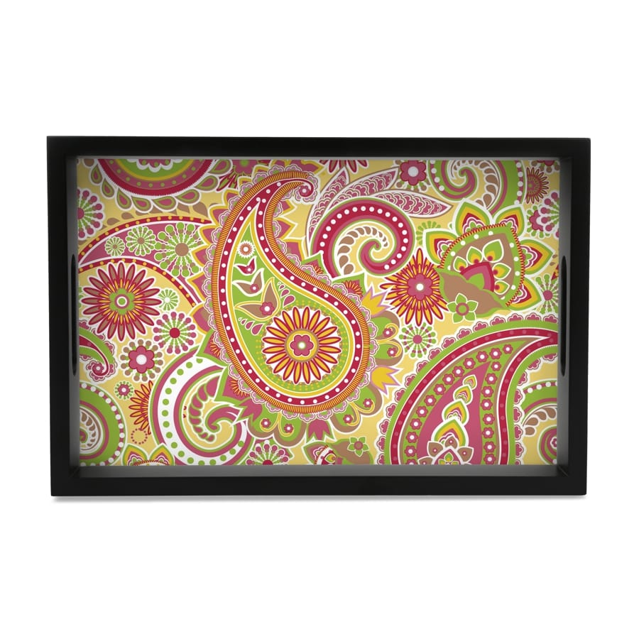 Yellow Paisley Serving Tray with Cutout Handles (Wood) 8" x 12"