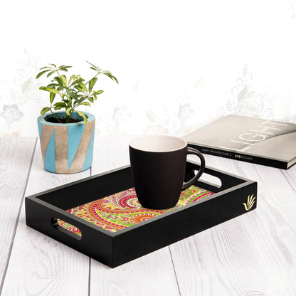 Yellow Paisley Serving Tray with Cutout Handles (Wood) 8" x 12"