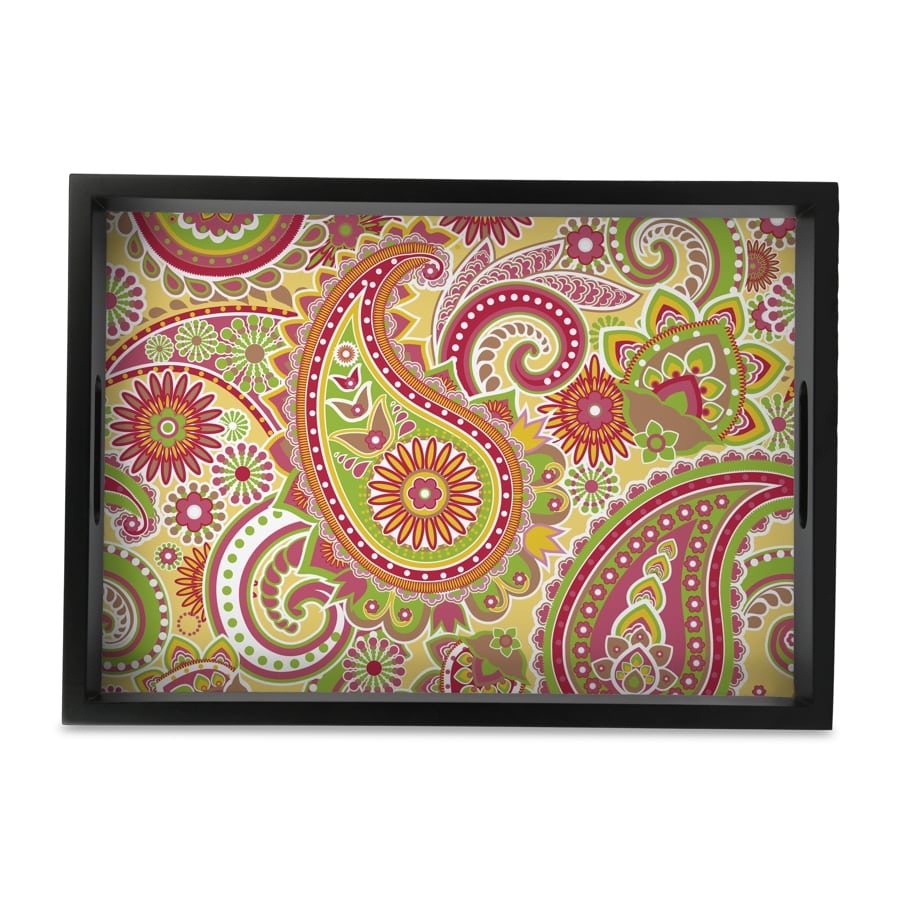 Yellow Paisley Serving Tray with Cutout Handles (Wood) 10" x 14"