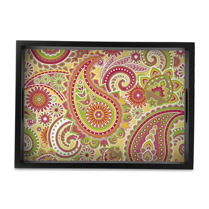 Yellow Paisley Serving Tray with Cutout Handles (Wood) 10" x 14"