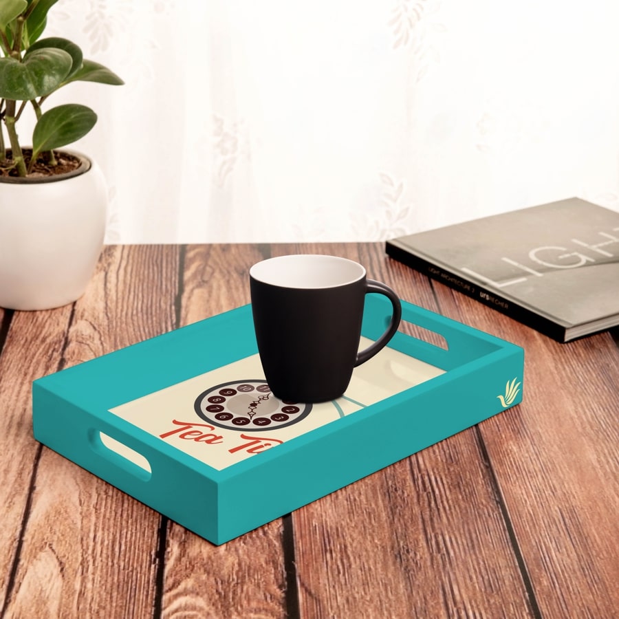 Tea Time Serving Tray with Cutout Handles (Wood) 8" x 12"