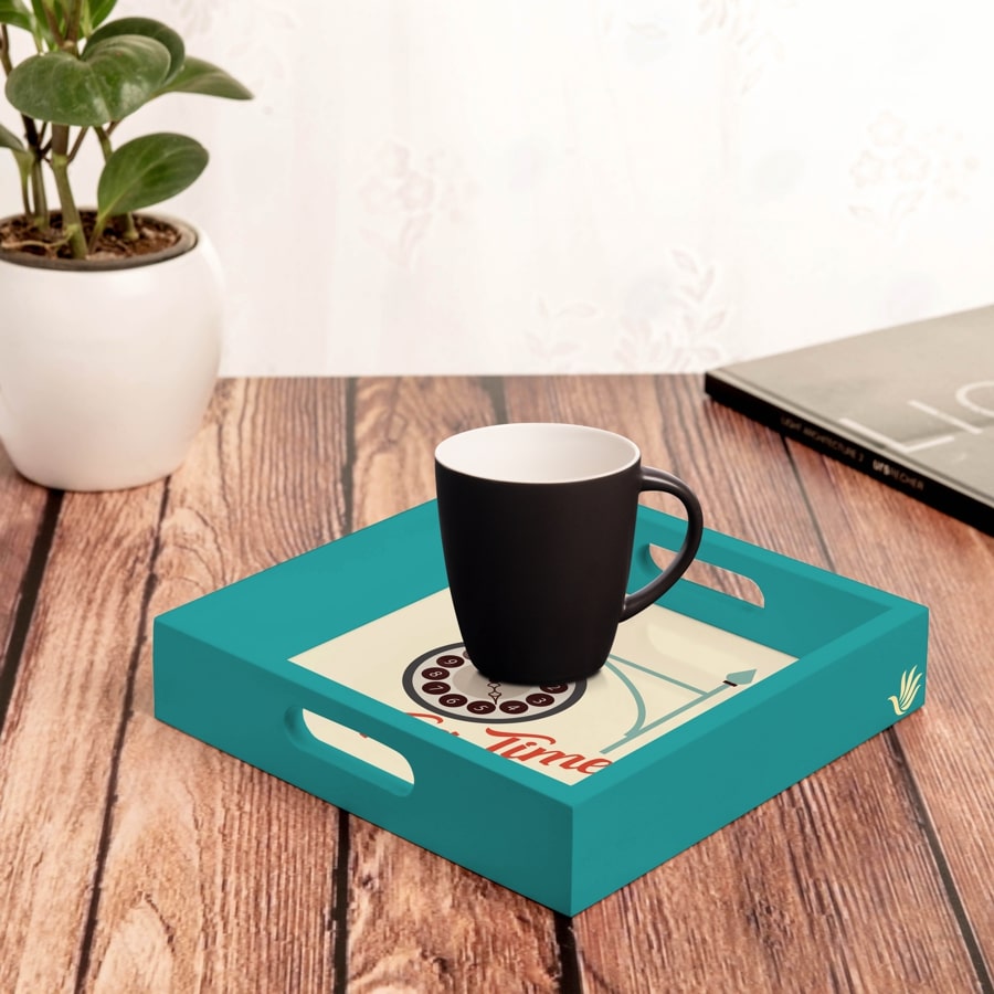 Tea Time Serving Tray with Cutout Handles (Wood) 9" x 9"