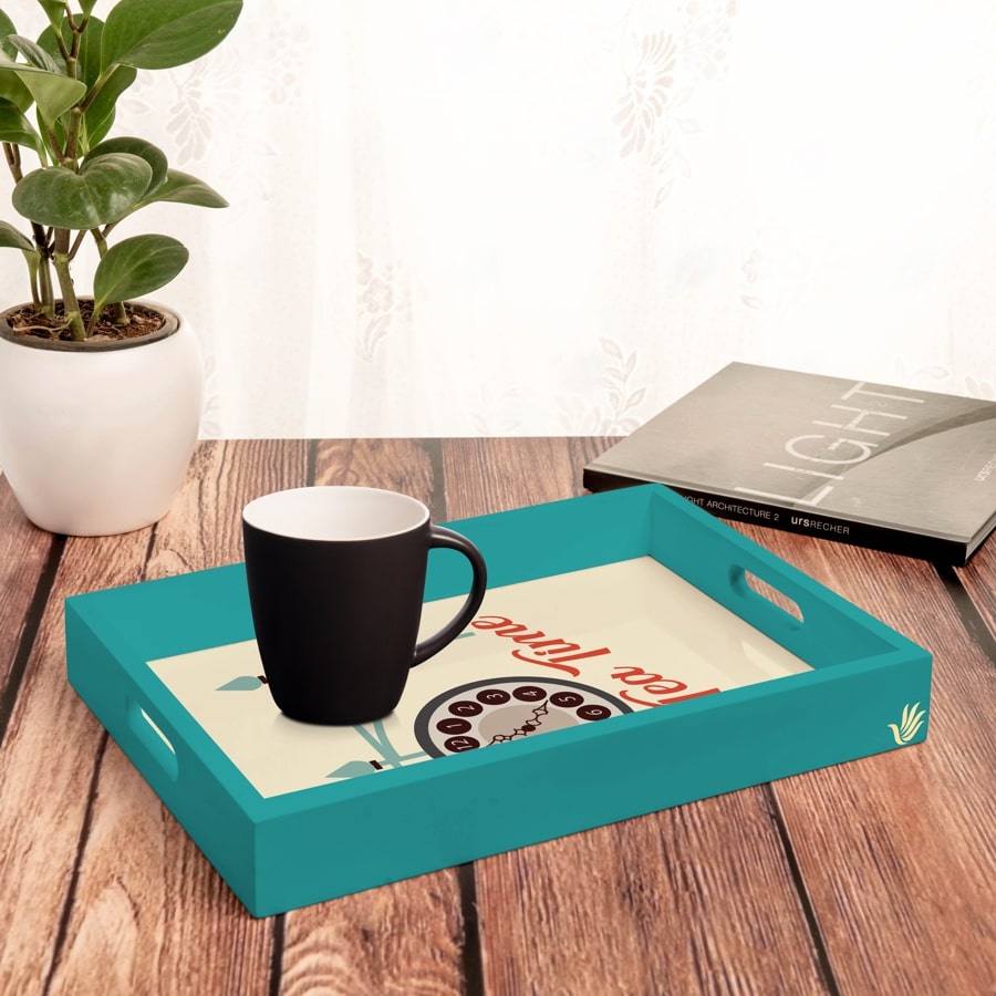 Tea Time Serving Tray with Cutout Handles (Wood) 10" x 14"
