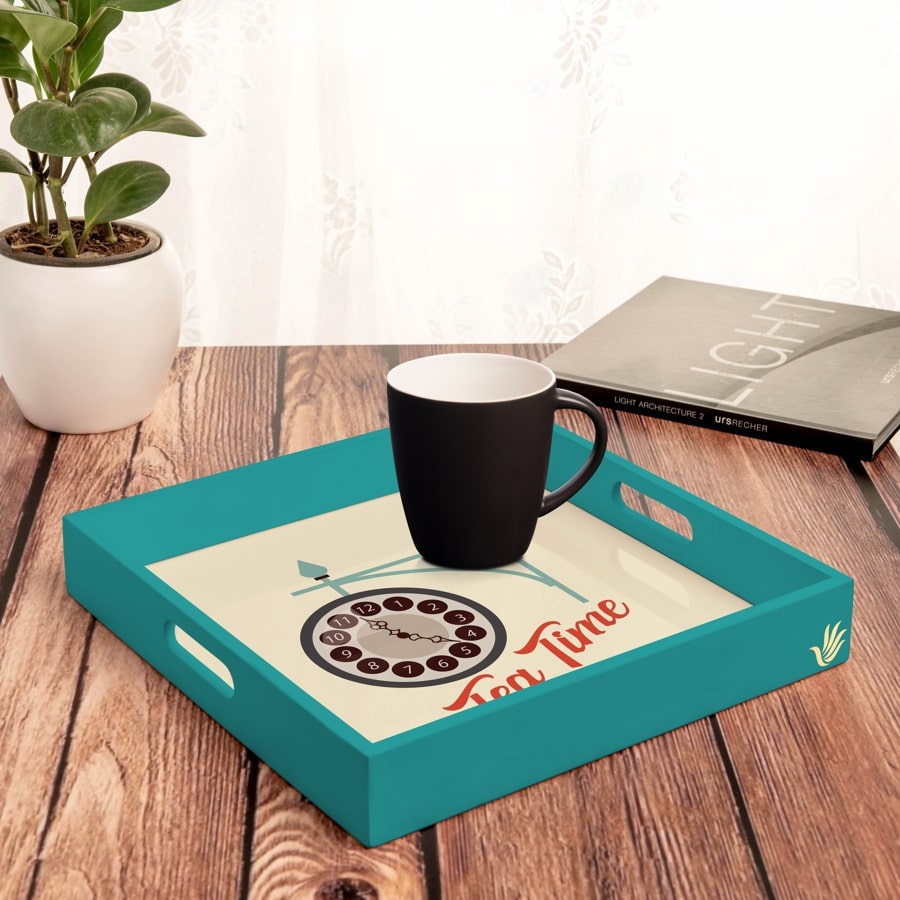 Tea Time Serving Tray with Cutout Handles (Wood) 12" x 12"