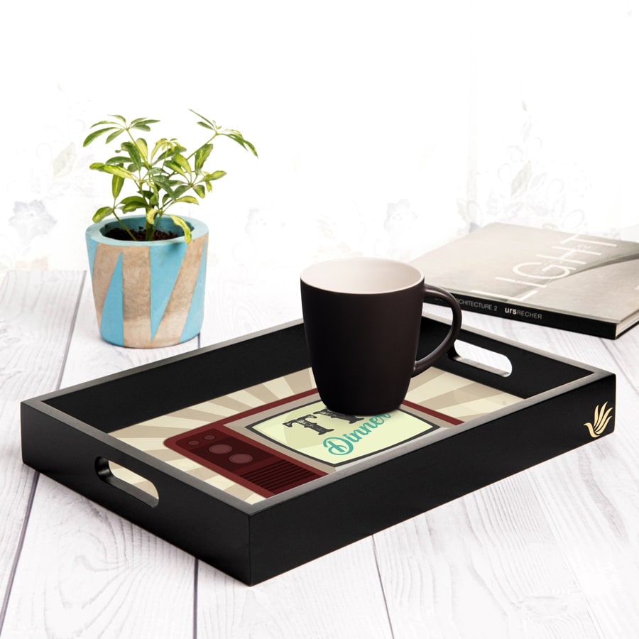TV Dinner Serving Tray with Cutout Handles (Wood)  10" x 14"