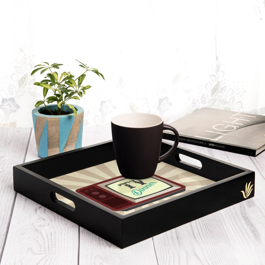 TV Dinner Serving Tray with Cutout Handles (Wood)  12" x 12"