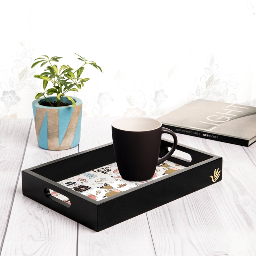 Xmas Allover Serving Tray with Cutout Handles (Wood) 8" x 12"
