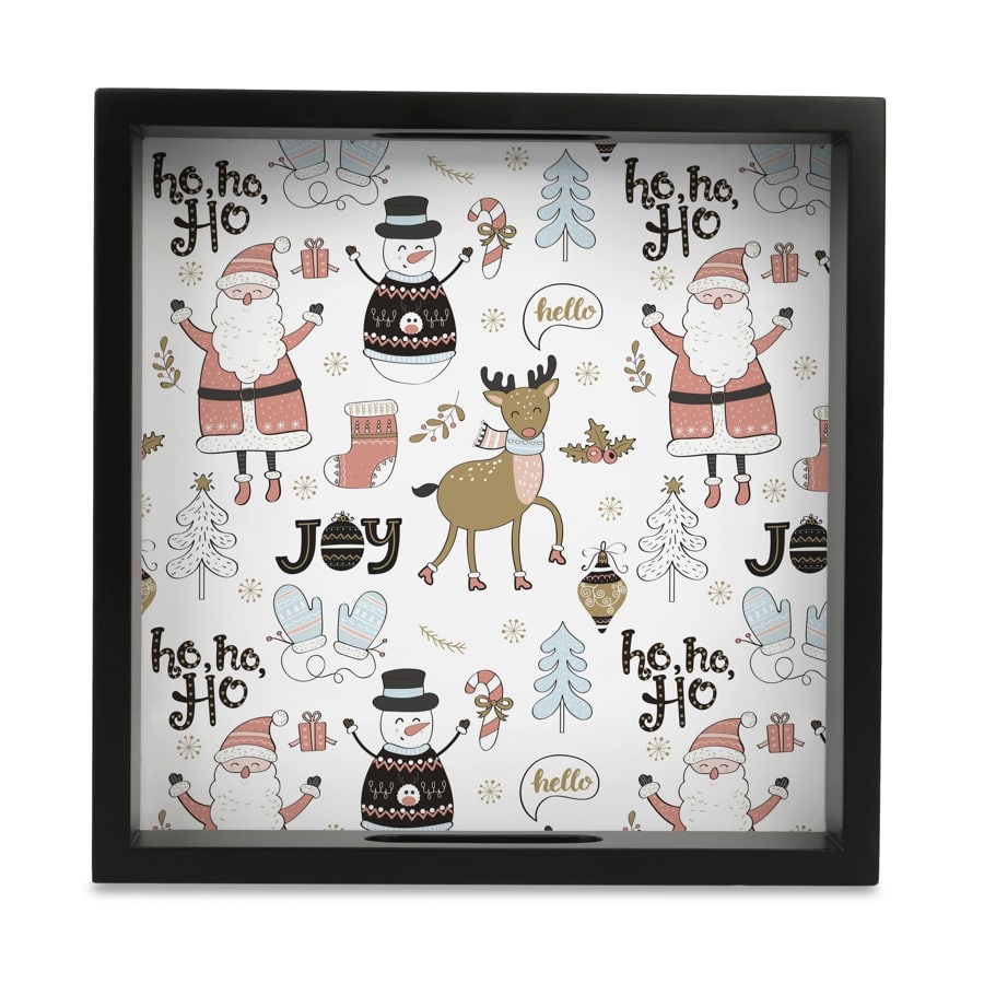 Xmas Allover Serving Tray with Cutout Handles (Wood) 9" x 9"
