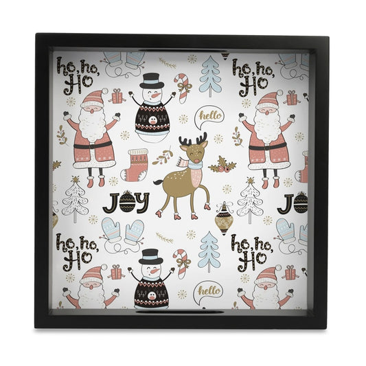 Xmas Allover Serving Tray with Cutout Handles (Wood) 9" x 9"