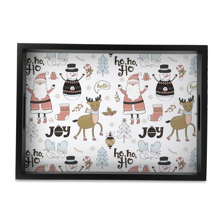 Xmas Allover Serving Tray with Cutout Handles (Wood) 10" x 14"