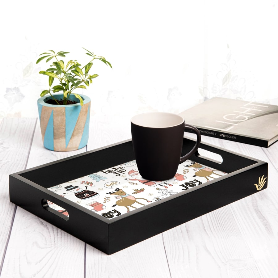 Xmas Allover Serving Tray with Cutout Handles (Wood) 10" x 14"