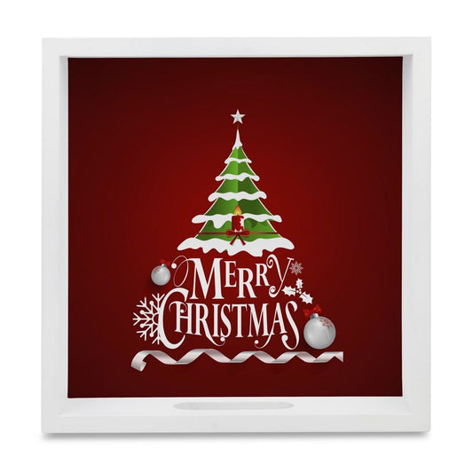 Xmas Tree Serving Tray with Cutout Handles (Wood) 9" x 9"