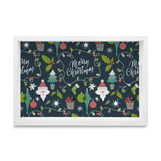 Xmas Allover2 Serving Tray with Cutout Handles (Wood) 8" x 12"