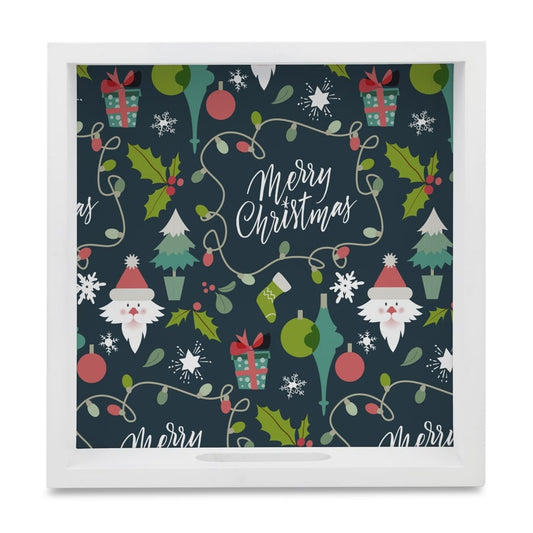 Xmas Allover2 Serving Tray with Cutout Handles (Wood) 9" x 9"