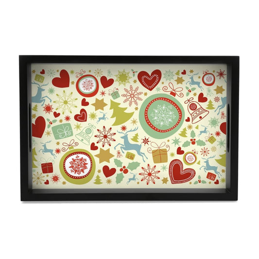 Xmas Allover3 Serving Tray with Cutout Handles (Wood) 8" x 12"