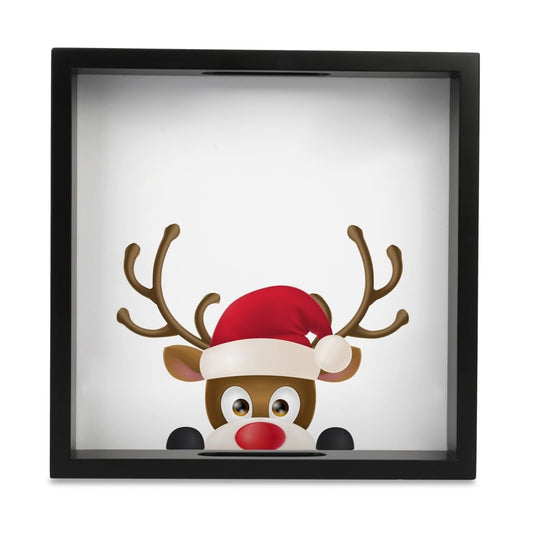 Xmas Reindeer Serving Tray with Cutout Handles (Wood) 9" x 9"