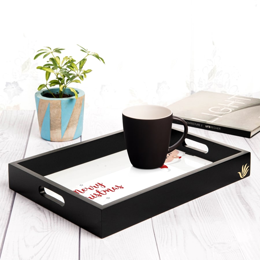 Xmas Santa Serving Tray with Cutout Handles (Wood) 10" x 14"