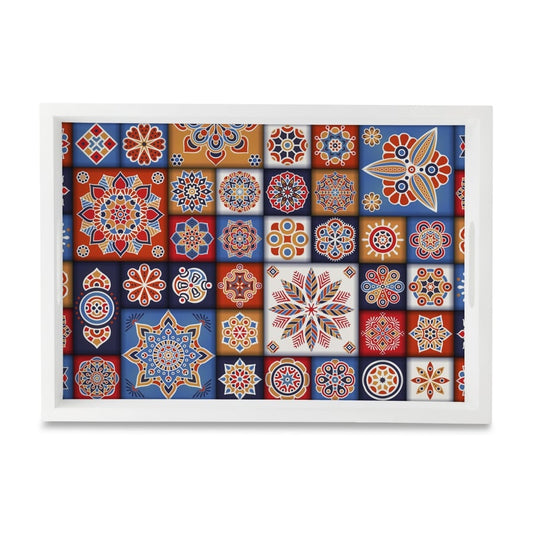 Floral Tiles Serving Tray with Cutout Handles (Wood) 10" x 14"