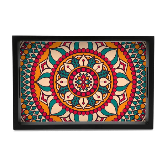 Red Mandala Serving Tray with Cutout Handles (Wood) 8" x 12"