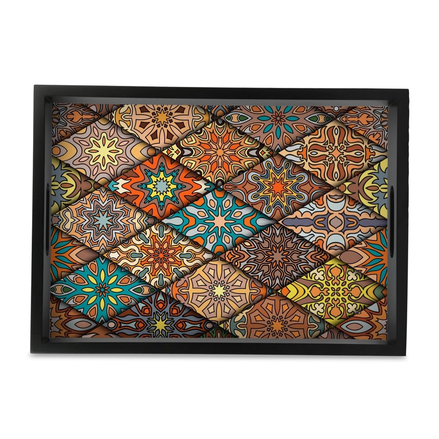 Diamond Serving Tray with Cutout Handles (Wood) 10" x 14"