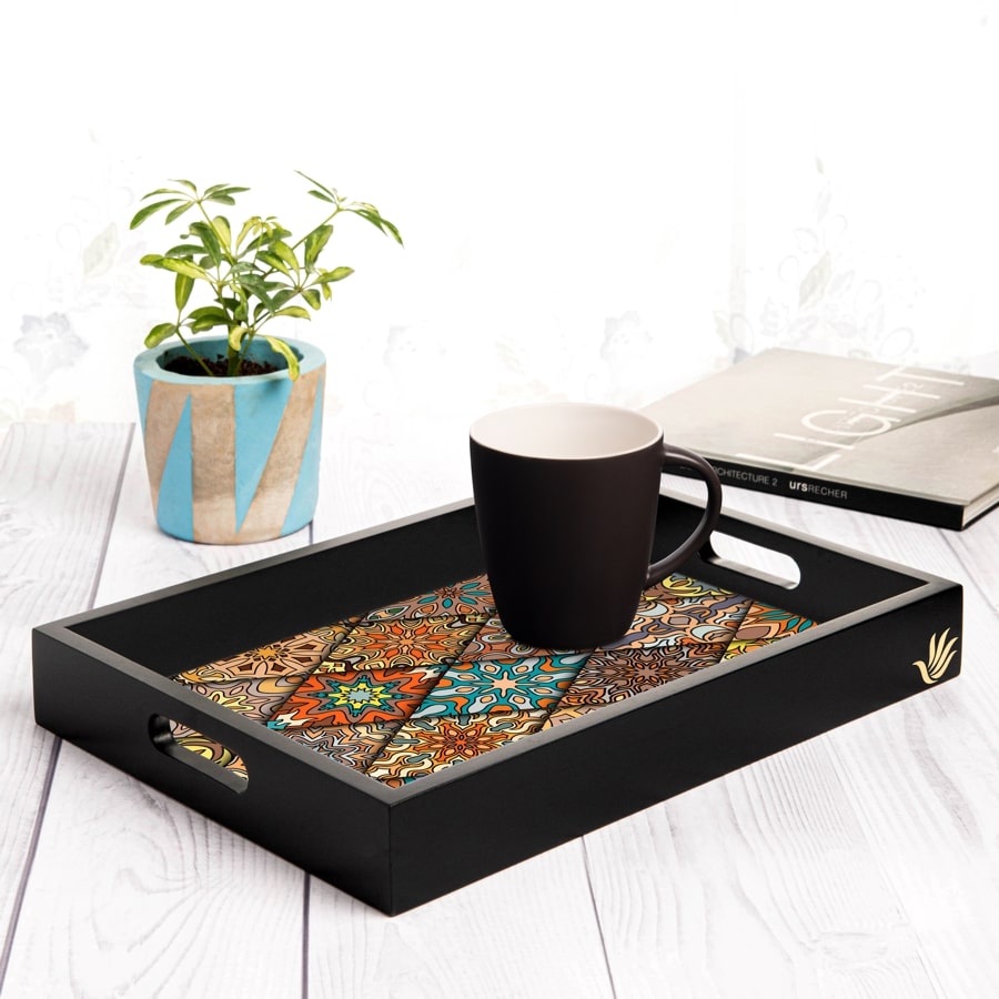 Diamond Serving Tray with Cutout Handles (Wood) 10"  x 14"