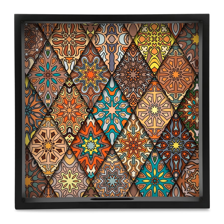 Diamond Serving Tray with Cutout Handles (Wood) 12" x 12"
