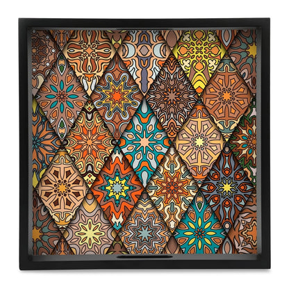 Diamond Serving Tray with Cutout Handles (Wood) 12" x 12"