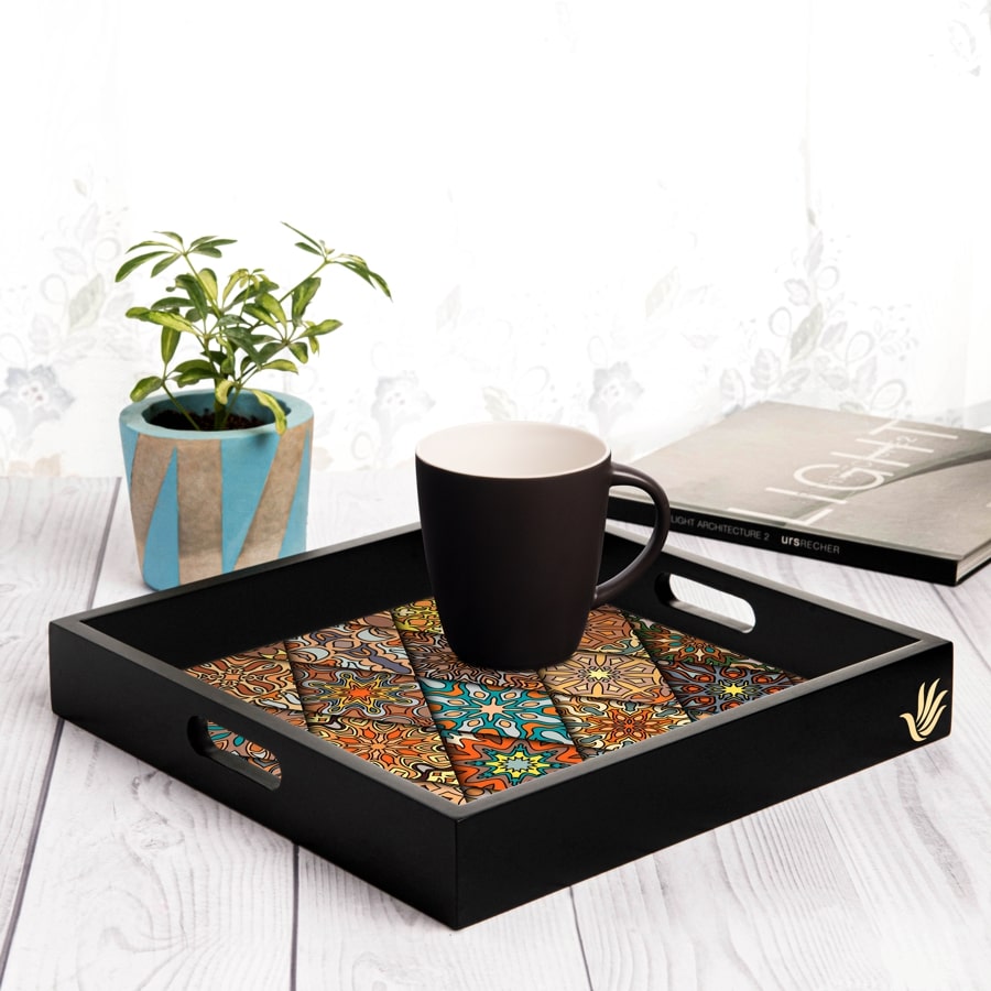 Diamond Serving Tray with Cutout Handles (Wood) 12" x 12"