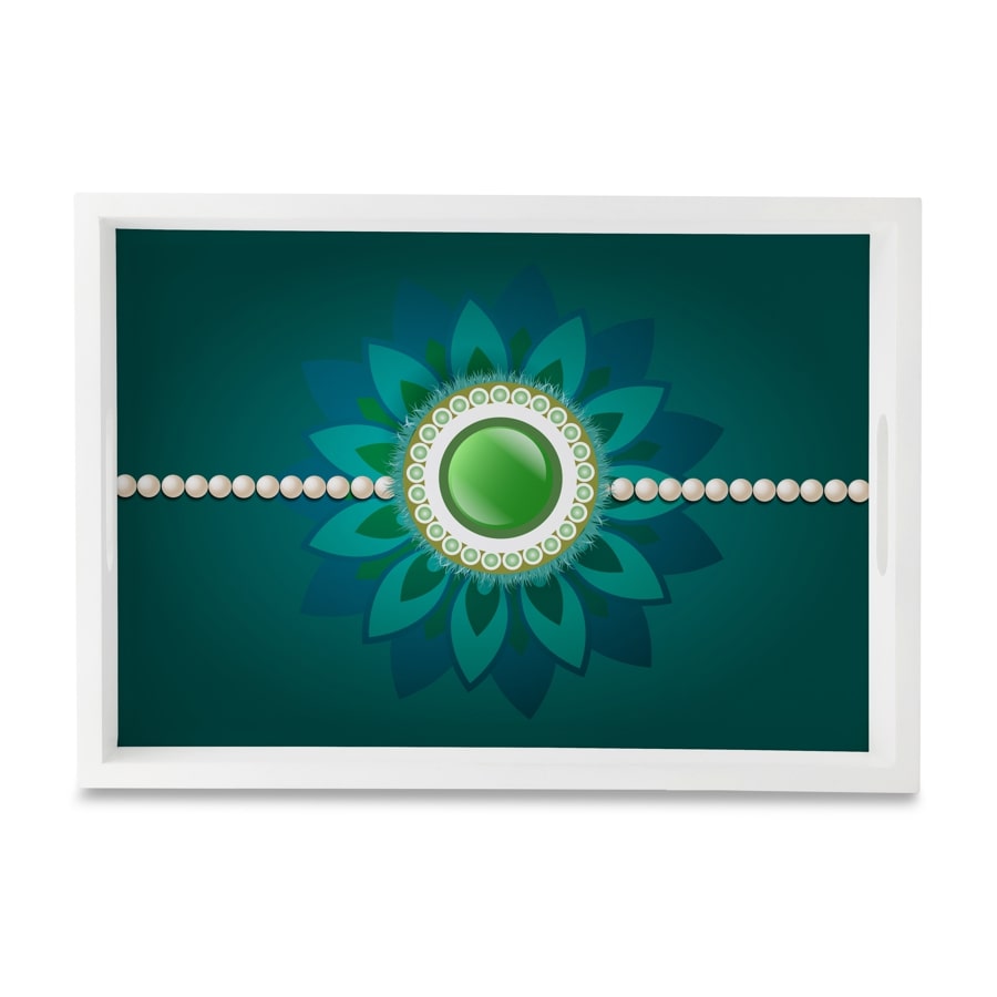 Rakhi Pearls Green Serving Tray with Cutout Handles (Wood) 10" x 14"