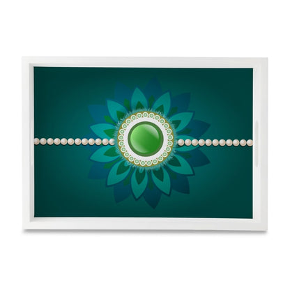 Rakhi Pearls Green Serving Tray with Cutout Handles (Wood) 10" x 14"