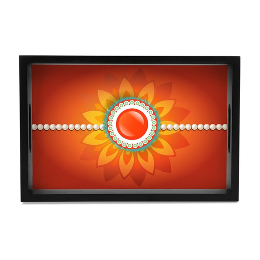 Rakhi Pearls Orange Serving Tray with Cutout Handles (Wood) 8" x 12" 