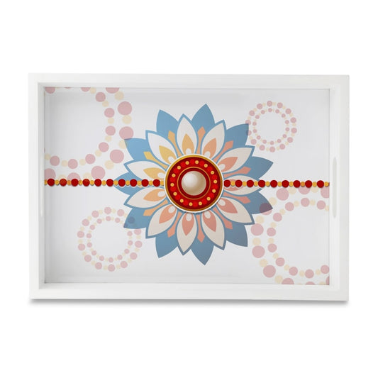 Rakhee Blue Serving Tray with Cutout Handles (Wood) 10" x 14"