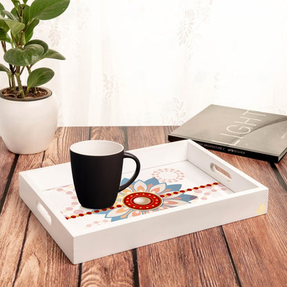 Rakhee Blue Serving Tray with Cutout Handles (Wood) 10" x 14"