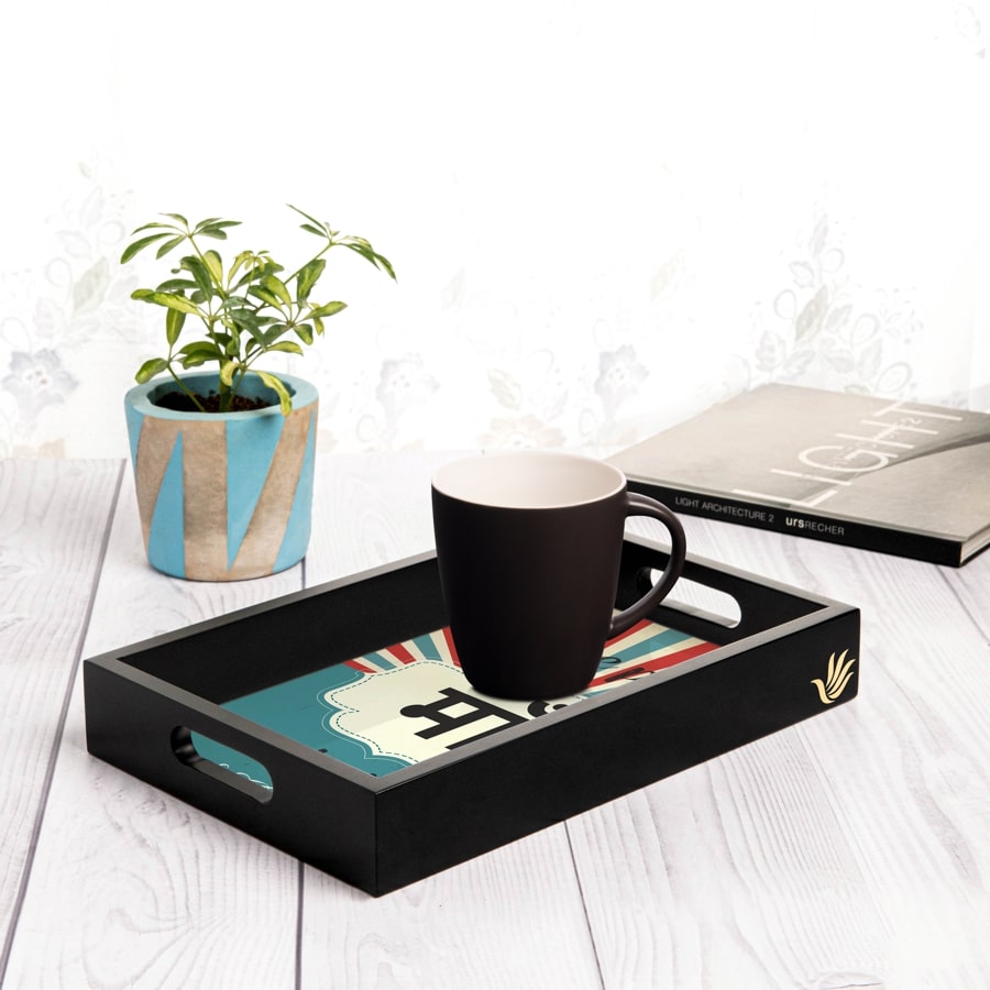 Bollywood Maa Serving Tray with Cutout Handles (Wood) 8" x 12"