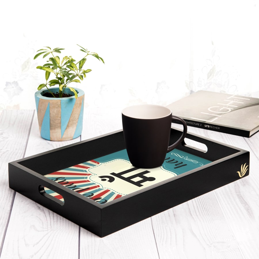 Bollywood Maa Serving Tray with Cutout Handles (Wood) 10" x 14"